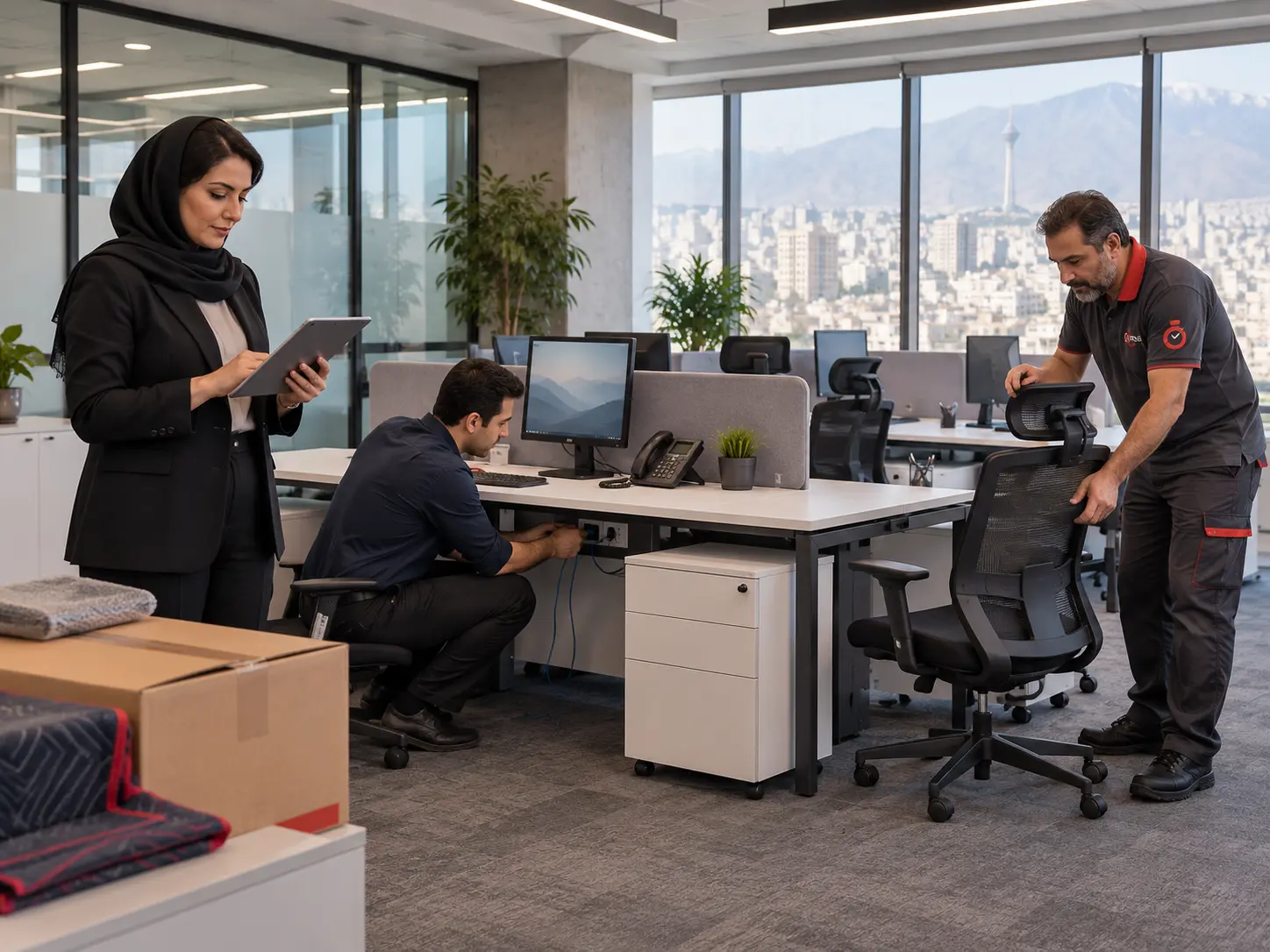 آماده‌سازی دفتر جدید در سعادت آباد برای شروع سریع فعالیت کارکنان